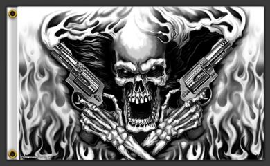 ASSASSIN SMOKING PISTOLS SKULL DELUXE 3 X 5 BIKR FLAG -*