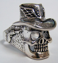 SKELETON COWBOY HAT PISTOL BIKER RINGS