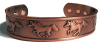 RUNNING HORSES PURE COPPER SIX MAGNET CUFF BRACELET