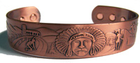 INDIAN CHEIF MOHAWK TRAIL  PURE COPPER SIX MAGNET CUFF BRACELET