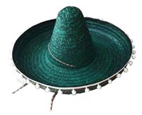 GREEN MEXICAN SOMBRERO STRAW HAT WITH TASSLES *- CLOSEOUT $ 5 EA