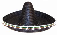 BLACK  MEXICAN SOMBRERO WITH TASSLES *- CLOSEOUT $ 5 EA