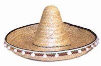 NATURAL COLOR MEXICAN SOMBRERO STRAW HAT WITH TASSLES *- CLOSEOUT