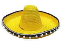 YELLOW MEXICAN SOMBRERO STRAW HAT WITH TASSLES *- CLOSEOUT $5 EA