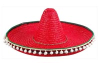 RED MEXICAN SOMBRERO STRAW HAT WITH TASSLES *- CLOSEOUT $5 EA