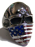 SKULL W AMERICAN FLAG BANDANA STAINLESS STEEL BIKER RING