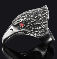 EAGLE HEAD W CRYSTAL EYES STAINLESS STEEL BIKER RING