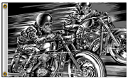 RACING SKELETONS ON MOTORCYCLE 3 X 5 DELUXE BIKER FLAG