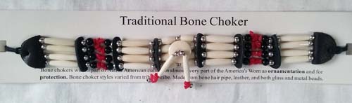 RED STONE FOUR ROW BONE CHOKER