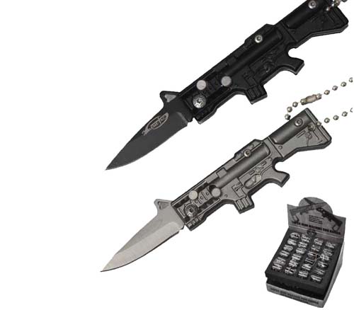 MACHINE GUN RIFLE 5 IN FOLDING KNIFE W BALL CHAIN