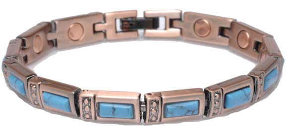 COPPER  MAGNETIC LINK BRACKLET W TURQUOISE TQ-14