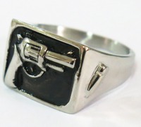 HAND PISTOL GUN STAINLESS STEEL BIKER RING