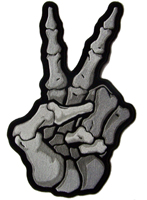 JUMBO SKELETON HAND BONES PEACE SIGN 11 IN EMBROIDERED PATCH