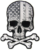 SCULL X BONE USA FLAG B & W 4 IN EMBROIDERED PATCH