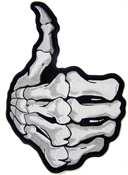 JUMBO SKELETON HAND BONES THUMBS UP 11 IN EMBROIDERED PATCH