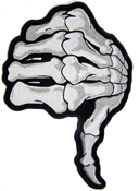 JUMBO SKELETON HAND BONES THUMBS DOWN 11 IN EMBROIDERED PATCH
