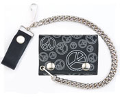 OPEN PEACE SIGNS LEATHER TRIFOLD WALLET W CHAIN