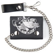 FLYING EAGLE W RIBBON LEATHER TRIFOLD WALLET W CHAIN