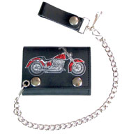 MOTORCYCLE HOGG BIKE LEATHER TRIFOLD WALLET W CHAIN