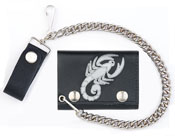 SCORPION LEATHER TRIFOLD WALLET W CHAIN
