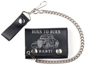 BORN TO BURN VINTAGE CAR LEATHER TRIFOLD WALLET W CHAIN