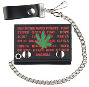 KRONIC MARIJUANA STRAINS LEATHER TRIFOLD WALLET W CHAIN