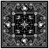 DELUXE BLACK WHITE SPADE PASILEY SKULL BANDANNA