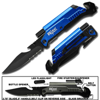 BLUE ( 5 IN 1 ) SURVIVAL FOLDING POCKET KNIFE
