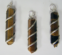 TIGER EYE COIL WRAPPED STONE POINT PENDANT