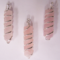 ROSE QUARTZ COIL WRAPPED STONE PENDANT