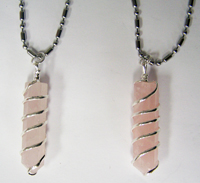 ROSE QUARTZ COIL WRAPPED STONE STAINLESS BALL CHAIN NECKLACE
