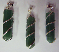 GREEN AVENTURINE COIL WRAPPED POINT STONE PENDANT