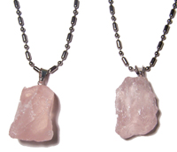ROSE QUARTZ ROUGH NATURAL STONE STAINLESS BALL CHAIN NECKLACE