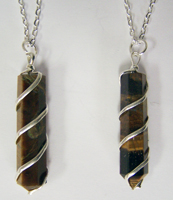 TIGER EYE  COIL WRAPPED STONE ON 18 IN LINK CHAIN NECKLACE