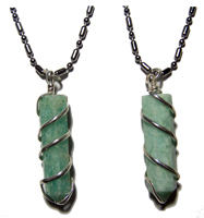 AMAZONITE COIL WRAPPED STONE STAINLESS BALL CHAIN NECKLACE