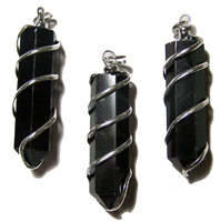 BLACK OBSIDIAN COIL WRAPPED STONE PENDANT