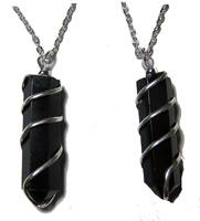 BLACK OBSIDIAN COIL WRAPPED STONE ON 18 IN LINK CHAIN NECKLACE
