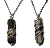 AFRICAN ZEBRA COIL WRAPPED STONE ON 18 IN LINK CHAIN NECKLACE