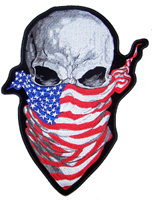 SKULL WITH AMERICAN FLAG BANDANA JUMBO 12 INCH PATCH