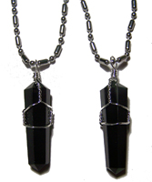 BLACK OBSIDAN WIRE WRAPPED STAINLESS STEEL BALL CHAIN NECKLACE