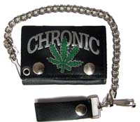 CHRONIC MARIJUANA POT LEAF TRIFOLD LEATHER WALLET W CHIAN