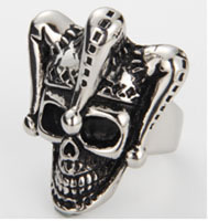 JESTER CLOWN SKULL HEAD & HAT STAINLESS STEEL BIKER RING