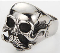 SKULL HEAD WITH HANDLE BAR MUSTACHE STAINLESS STEEL BIKER RING