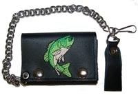 EMBROIDERED FISH LEATHER TRIFOLD WALLET WITH CHAIN