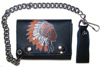 INDIAN CHIEF TRIFOLD LEATHER WALLET W CHIAN