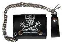 SKULL BOMBS TRIFOLD LEATHER WALLET W CHIAN