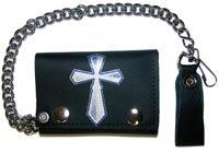 CELTIC CROSS TRIFOLD LEATHER WALLET W CHIAN