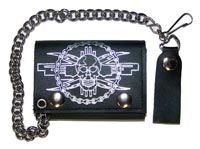 SKULL MOTORCYCLE CHAIN TRIFOLD LEATHER WALLET W CHIAN