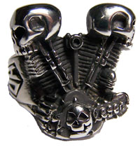 ENGINE PISTON SKULL HEADS STAINLESS STEEL BIKER RING