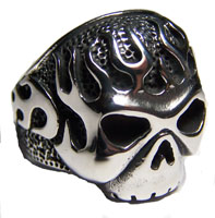 FLAMING SKULL HEAD STAINLESS STEEL BIKER RING